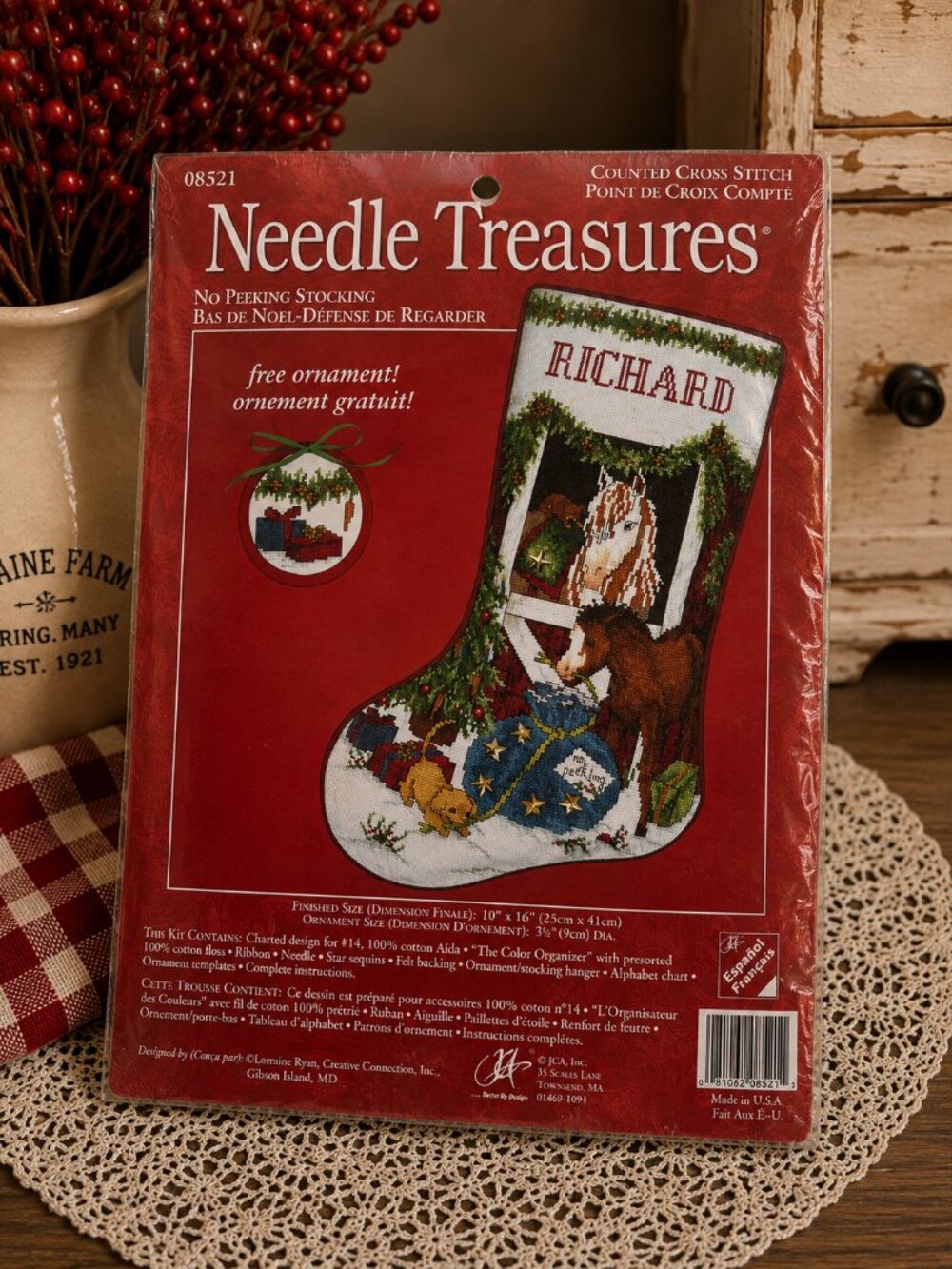 Vintage Needle Treasures No Peeking Stocking Counted Cross Stitch Kit #08521 NEW
